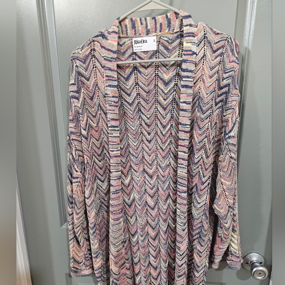 Multicolor Chevron Pattern Long Cardigan - Picture 2 of 4